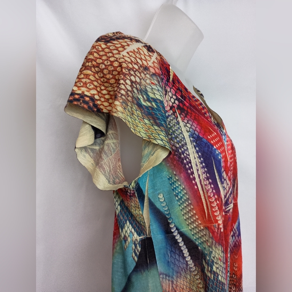 UNITY WORLD WEAR‎ Artsy Colorful Multicolor,Mob Wife, Animal Print V-Neck Top - Picture 4 of 7
